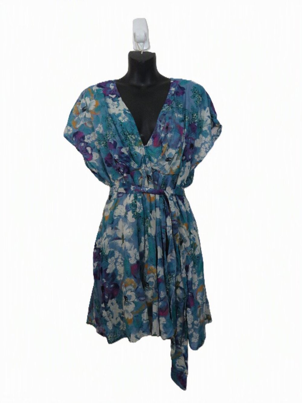 Free People size Small Freddy Floral Blue Wrap Dress Tie Waist NEW $108